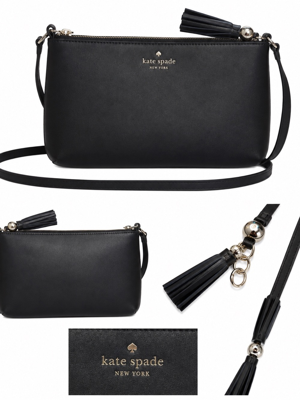 NWT Kate Spade Ivy Street Amy Black Leather Tassel Crossbody Bag